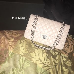 Authentic CHANEL Double Flap M/L Blush Handbag
